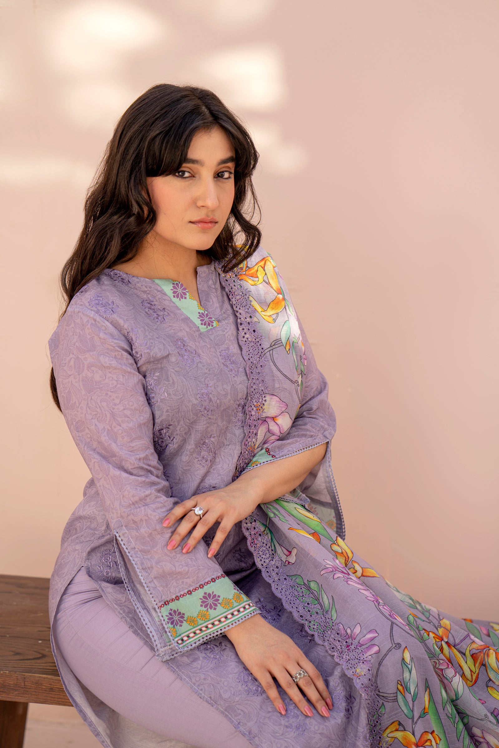 Superior Crinkle Lawn Slub Digital print Embroidery